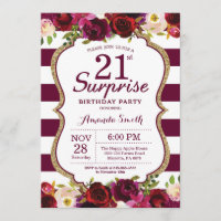 Burgundy Floral Surprise 21st Birthday Party