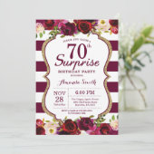 Burgundy Floral Surprise 70th Birthday Party Kaart (Staand voorkant)