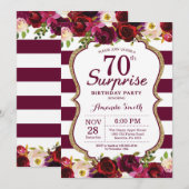 Burgundy Floral Surprise 70th Birthday Party Kaart (Voorkant / Achterkant)