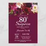 Burgundy Floral Surprise 80th Birthday Party Kaart<br><div class="desc">Burgundy Floral Surprise 80th Birthday Party Invitation for women. Burgundy Red Birthday Party nodigt uit. Florale bloem van de Bourgogne Waterverf. 13e 15e 16e 18e 21e 30e 40e 50e 60e 70e 80e 90e 100e. Voor verdere aanpassing, te klikken gelieve de knoop "van de Aanpassing het"en ons ontwerphulpmiddel te gebruiken om...</div>