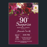 Burgundy Floral Surprise 90th Birthday Party Kaart<br><div class="desc">Burgundy Floral Surprise 90th Birthday Party Invitation for women. Burgundy Red Birthday Party nodigt uit. Florale bloem van de Bourgogne Waterverf. 13e 15e 16e 18e 21e 30e 40e 50e 60e 70e 80e 90e 100e. Voor verdere aanpassing, te klikken gelieve de knoop "van de Aanpassing het"en ons ontwerphulpmiddel te gebruiken om...</div>