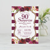 Burgundy Floral Surprise 90th Birthday Party Kaart (Staand voorkant)