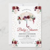 Burgundy Floral Umbrella Baby shower Kaart (Voorkant)