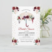 Burgundy Floral Umbrella Bridal Shower Kaart (Staand voorkant)