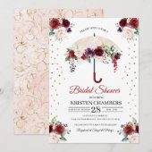 Burgundy Floral Umbrella Bridal Shower Kaart (Voorkant / Achterkant)