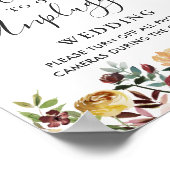Burgundy Floral Unplugged Wedding Ceremony Sign Poster (Hoek)