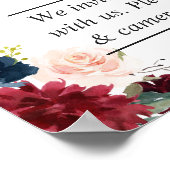Burgundy Floral Unplugged Wedding Ceremony Sign Poster (Hoek)