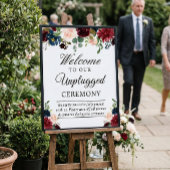 Burgundy Floral Unplugged Wedding Ceremony Sign Poster