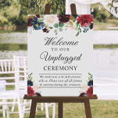 Burgundy Floral Unplugged Wedding Ceremony Sign Poster