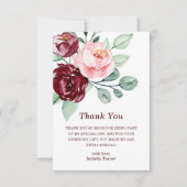 Burgundy Floral | Verjaardag Dank je wel Bedankkaart (Voorkant)