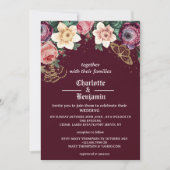 Burgundy Floral  Victoriaans Style Wedding Kaart (Voorkant)