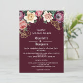 Burgundy Floral  Victoriaans Style Wedding Kaart (Staand voorkant)