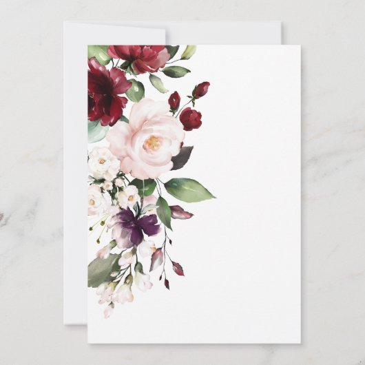 Burgundy Floral viering van het leven Kaart (Achterkant)