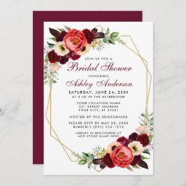 Burgundy Floral Vrijgezellenfeest Boho Invitation  Kaart