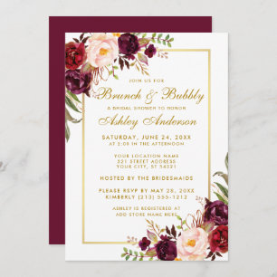 Burgundy Floral Vrijgezellenfeest Brunch Invite Go Kaart
