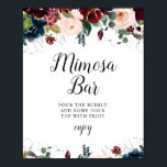 burgundy floral vrijgezellenfeest mimosa bar poster<br><div class="desc">Een bloem met mooie ivoor-witte waterverf bloemen. De tekst en de kleuren op dit poster van het teken kunnen worden uitgegeven.</div>