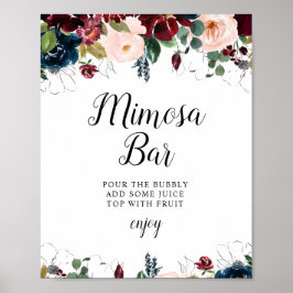 burgundy floral vrijgezellenfeest mimosa bar poster