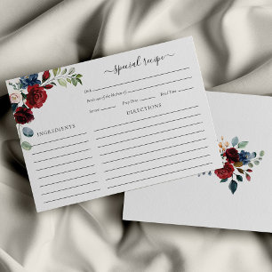 Burgundy Floral Vrijgezellenfeest Recipe Card
