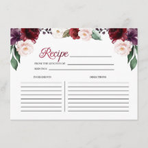 Burgundy Floral Vrijgezellenfeest Recipe Card