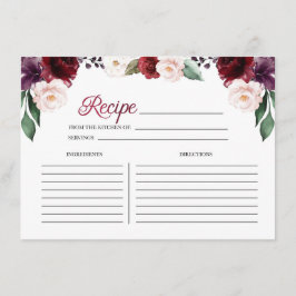 Burgundy Floral Vrijgezellenfeest Recipe Card Informatiekaartje