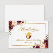Burgundy Floral Vrijgezellenfeest Tea Party Bedank Kaart (Voorkant / Achterkant)