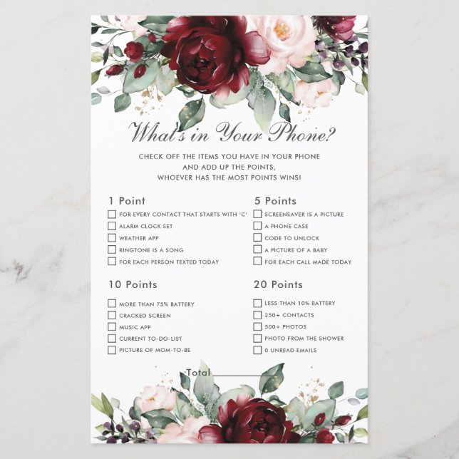 Burgundy Floral wat zit er in je etalefoestel (Voorkant)