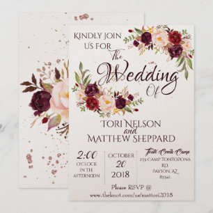 Burgundy Floral Water Paint - Eenvoudige lijnspatt Kaart