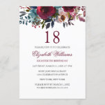 Burgundy Floral Waterverf 18th Birthday Invite Kaart<br><div class="desc">Nog meer bloederige verjaardagsuitnodigingen in de Little Bayleigh store!</div>