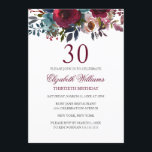 Burgundy Floral Waterverf 30th Birthday Invite Kaart<br><div class="desc">Nog meer bloederige verjaardagsuitnodigingen in de Little Bayleigh store!</div>