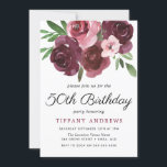Burgundy Floral Waterverf 50th Birthday Invite Kaart<br><div class="desc">Burgundy Floral Waterverf 50th Birthday Invite Bekijk passend collectie in Niche en Nest Store</div>