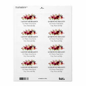 Burgundy Floral Waterverf Adresetiketten Etiket (Full Sheet)