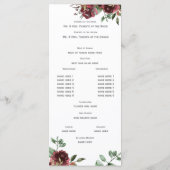 Burgundy Floral Waterverf Bouquet Wedding Programm Programmakaart (Achterkant)