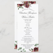 Burgundy Floral Waterverf Bouquet Wedding Programm Programmakaart (Voorkant / Achterkant)