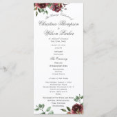 Burgundy Floral Waterverf Bouquet Wedding Programm Programmakaart (Voorkant)