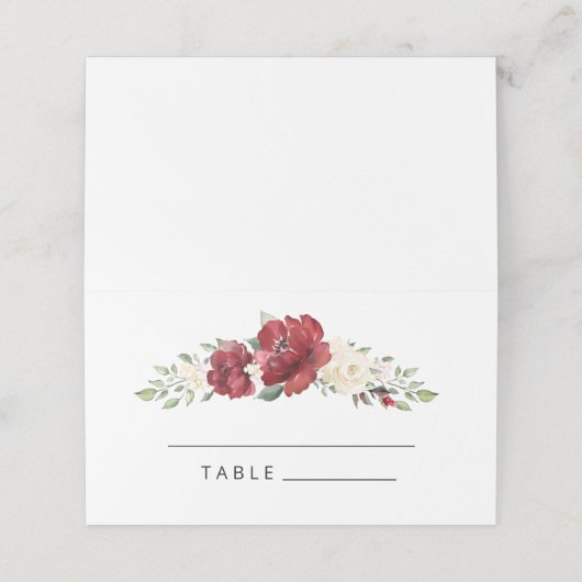 Burgundy floral Waterverf bruiloft Plaatskaartje (Buitenkant ongevouwen)