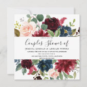 Burgundy Floral Waterverf Couples Shower Invite Kaart (Voorkant)