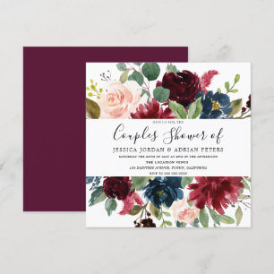 Burgundy Floral Waterverf Couples Shower Invite Kaart