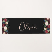 Burgundy Floral Waterverf Elegant Name Modern Yogamat (Achterkant (horizontaal))