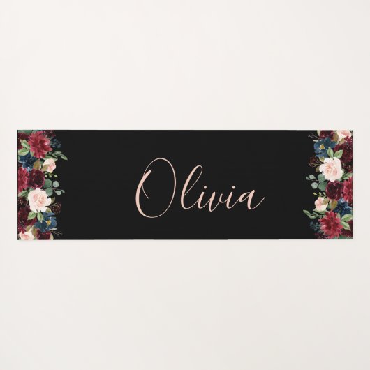 Burgundy Floral Waterverf Elegant Name Modern Yogamat (Achterkant (horizontaal))