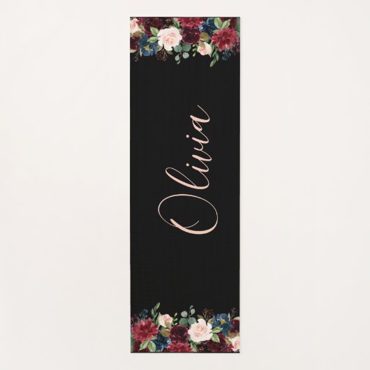 Burgundy Floral Waterverf Elegant Name Modern Yogamat (Voorkant)