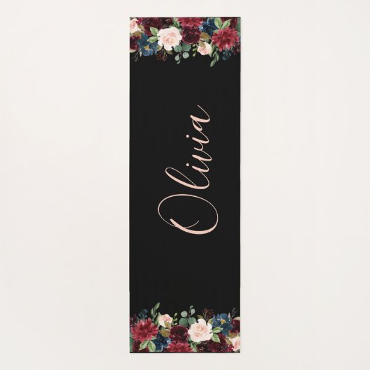 Burgundy Floral Waterverf Elegant Name Modern Yogamat (Achterkant)