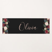 Burgundy Floral Waterverf Elegant Name Modern Yogamat (Voorkant (horizontaal))