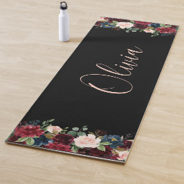 Burgundy Floral Waterverf Elegant Name Modern Yogamat