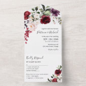 Burgundy Floral Waterverf Elegant Wedding All In One Uitnodiging (Binnen)