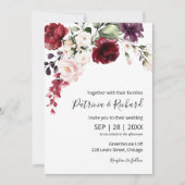 Burgundy Floral Waterverf Elegant Wedding Kaart (Voorkant)