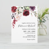 Burgundy Floral Waterverf Elegant Wedding Kaart (Staand voorkant)