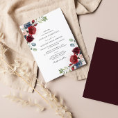 Burgundy Floral Waterverf Elegant Wedding Kaart