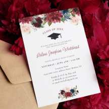 Burgundy Floral Waterverf Graduation Party