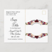 Burgundy Floral Waterverf Hexagon Save the Date Aankondigingskaart (Achterkant)