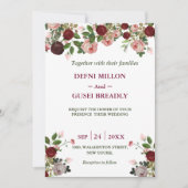 Burgundy floral waterverf navy blue bruiloft kaart (Voorkant)